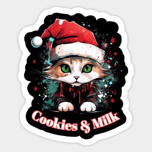 Cookies & Milk - Christmas Cat - Winter Holiday Sticker